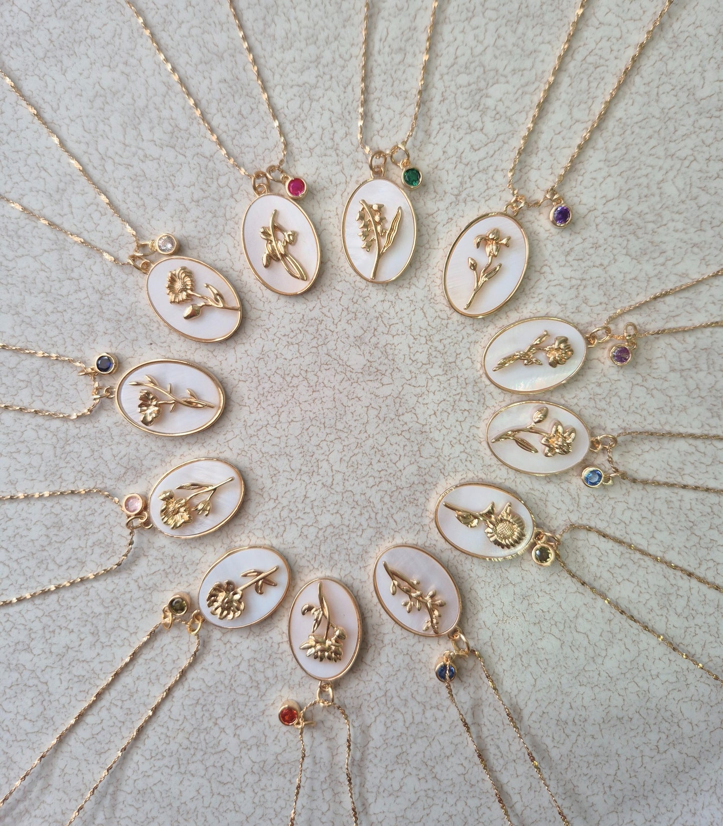 Flower Birth Stone Necklaces - 12 months