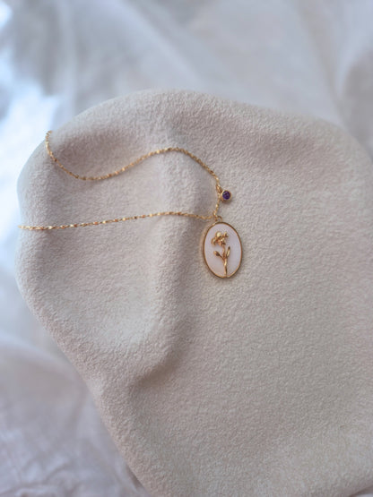 Flower Birth Stone Necklaces - 12 months