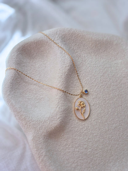 Flower Birth Stone Necklaces - 12 months